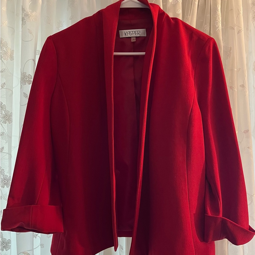 Kasper Women’s Red Blazer Open with 3/4 Sleeves